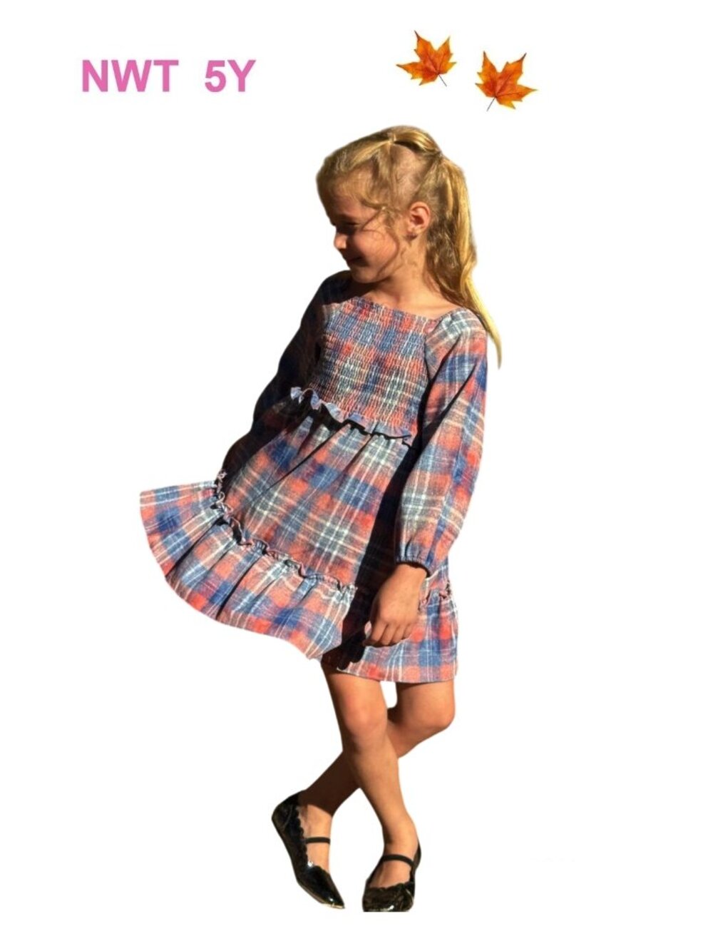 NWT - VIGNETTE Orange Plaid Flannel Woven Dress - size 5Y